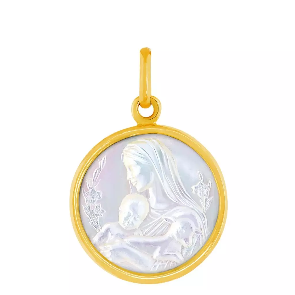 Médaille vierge à l'enfant 16mm en or jaune 18 carats - Maison la Couronne