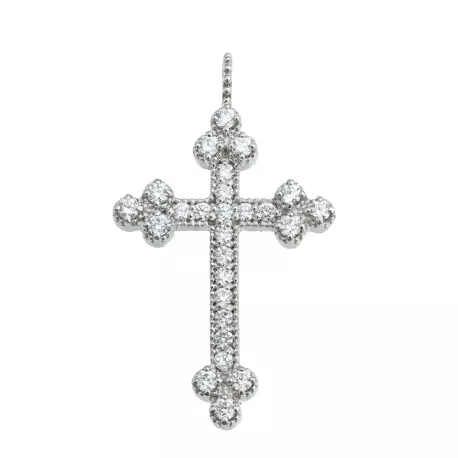 PENDENTIF CROIX TRILOBEE OR BLANC ET DIAMANTS