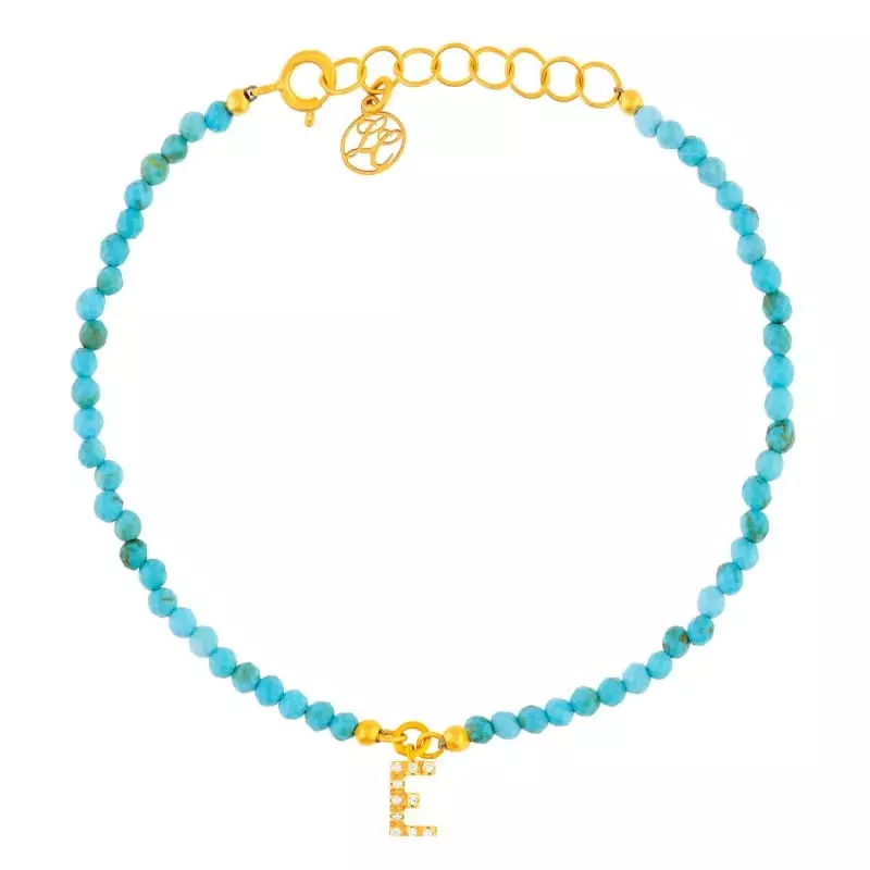 Collection bijoux initiale - Bracelet turquoises • Initiale diamants