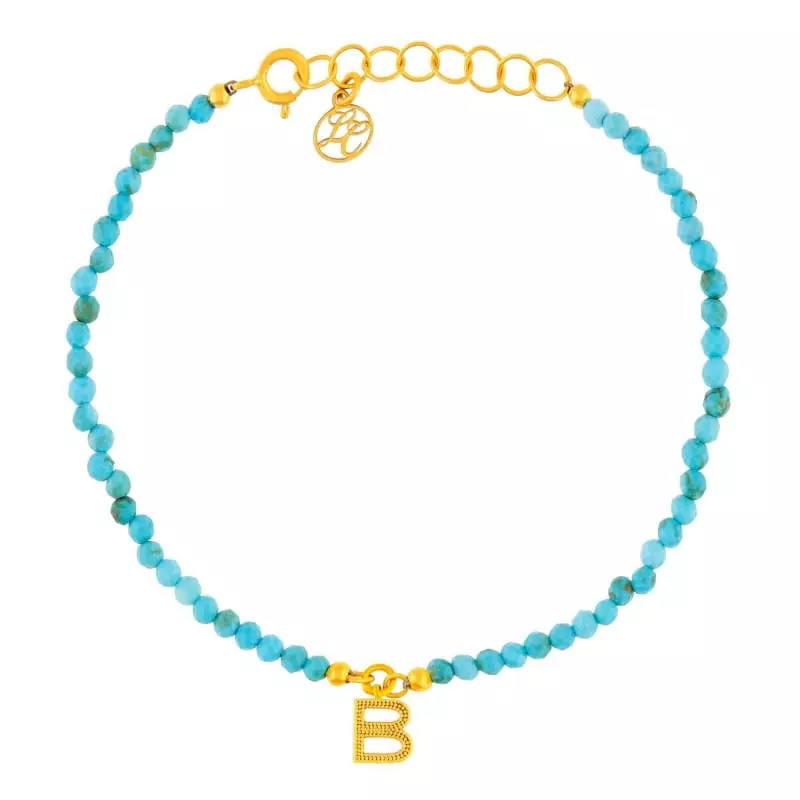 Collection bijoux initiale - Bracelet turquoises • Initiale or