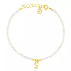 Bracelet perles blanches et initiale diamants