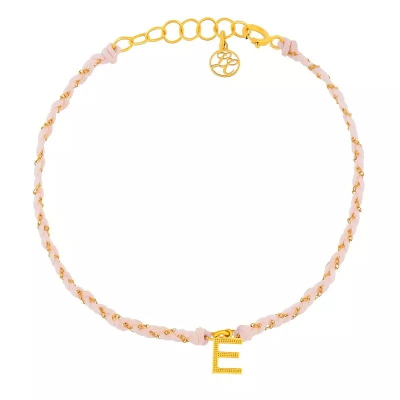 Collection bijoux initiale - Bracelet chaine et cordon rose pale • Initiale or