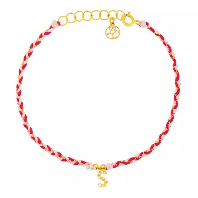 Bracelet rose et fushia pendentif initiale diamant