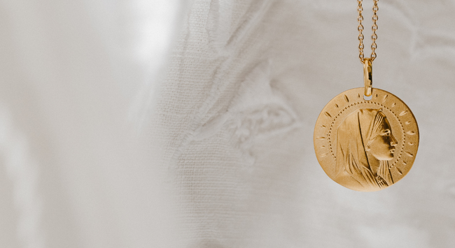 Médaille Saint Christophe, bord facetté, Or jaune 750, 18mm